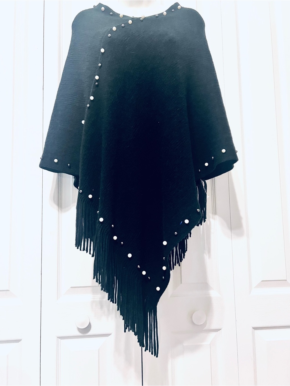 Dawlface by Shawl Dawls Black Pearl-Embellished Fringe Poncho-Women's -NWOT